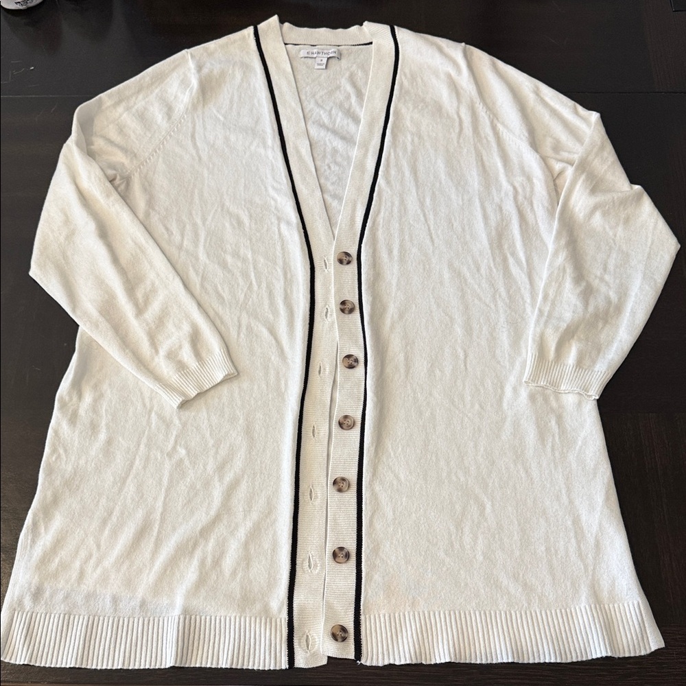 41 Hawthorn Cream V-Neck Button Front Cardigan with Black Trim